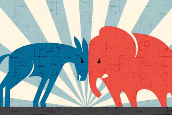 U.S. Presidential Election Battle Between the Republican 'Elephant' and Democratic 'Donkey'