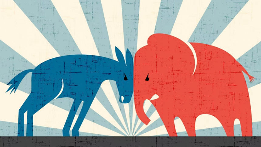 U.S. Presidential Election Battle Between the Republican 'Elephant' and Democratic 'Donkey'